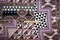 Purple-Beige-Multi Polyester Multi Pattern Border Printed Charmeuse Woven Fabric By the Yard